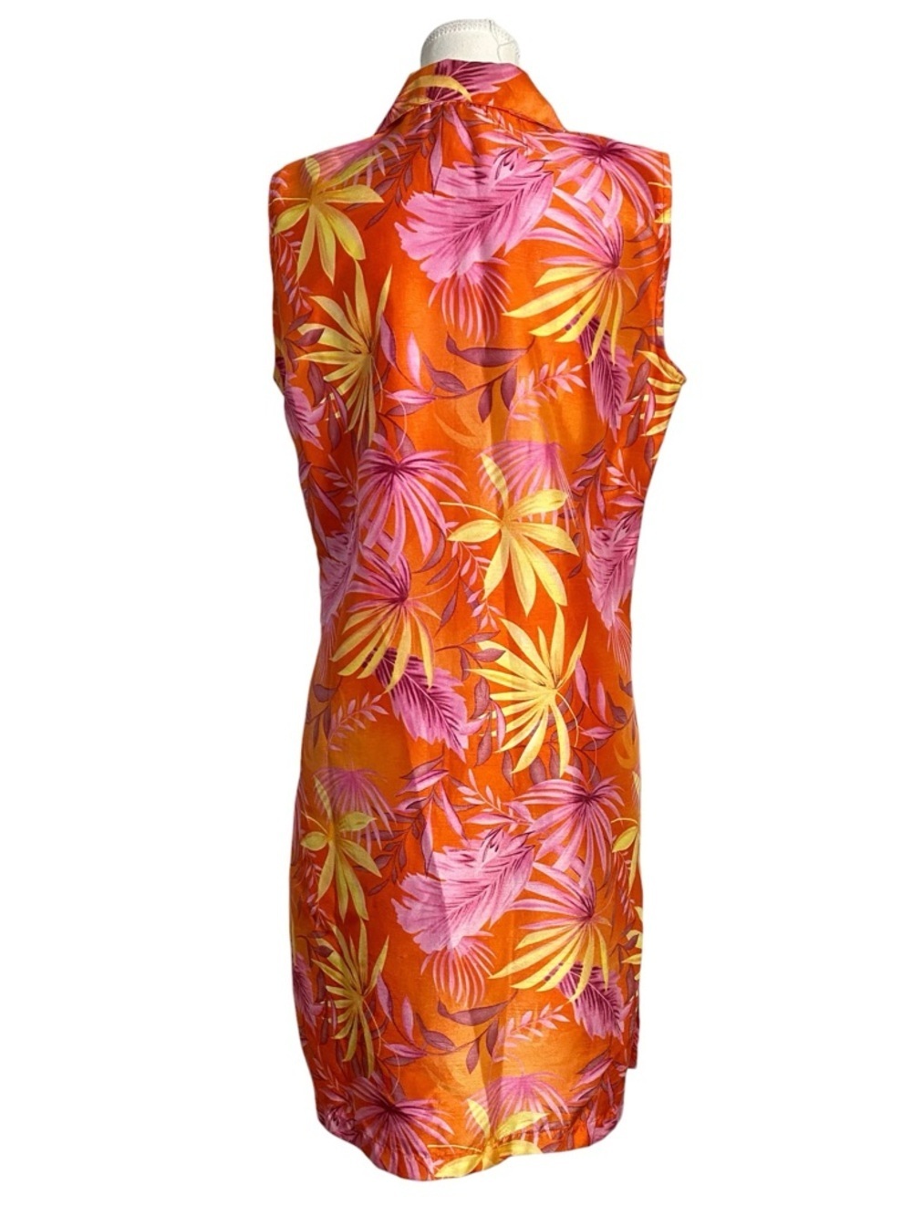Selene Sport Tropical Orange & Pink Leaf Print Sleeveless Retro Y2K Midi Dress - Picture 2 of 15